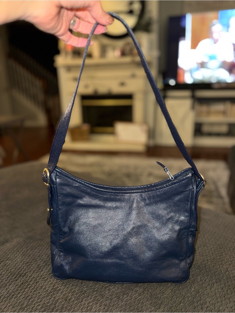 Vintage Pappagallo Navy genuine leather shoulder bag Made in Colombia